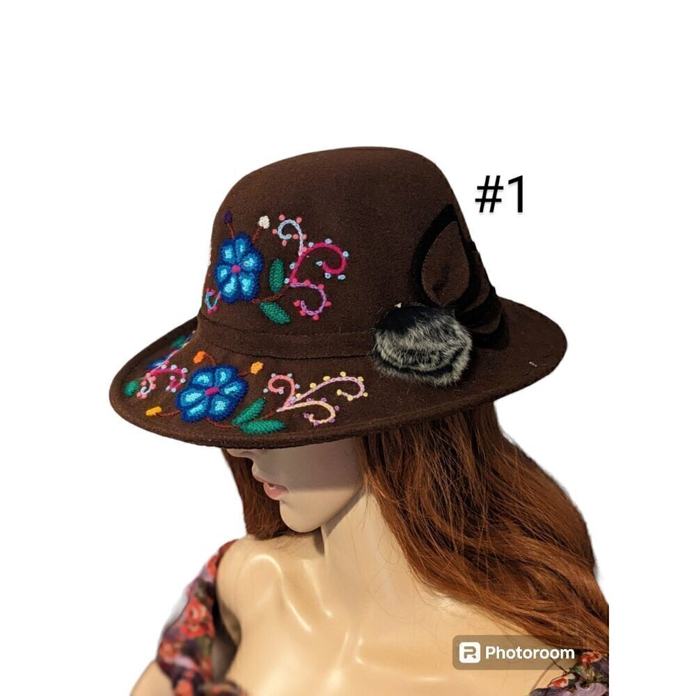 Handmade embroidered sheep wool peruvian brown hat/Andean hat/summer - Picture 2 of 3